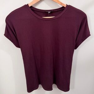 Express Burgundy Ribbed Tie-Back Top XS Fitted Stretch Short Sleeve Top
